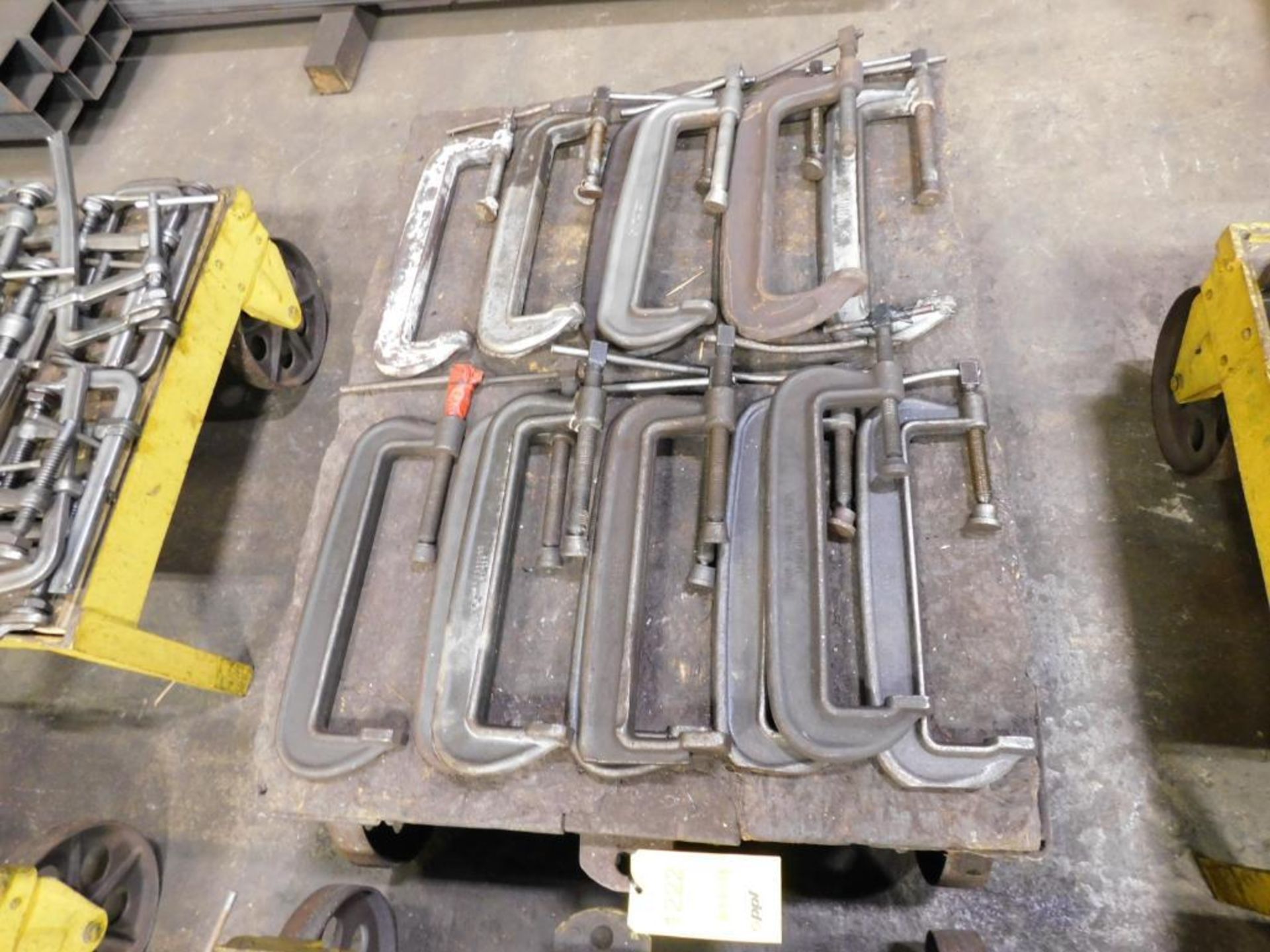 LOT: (16) Assorted Heavy Duty C-Clamps on Material Cart