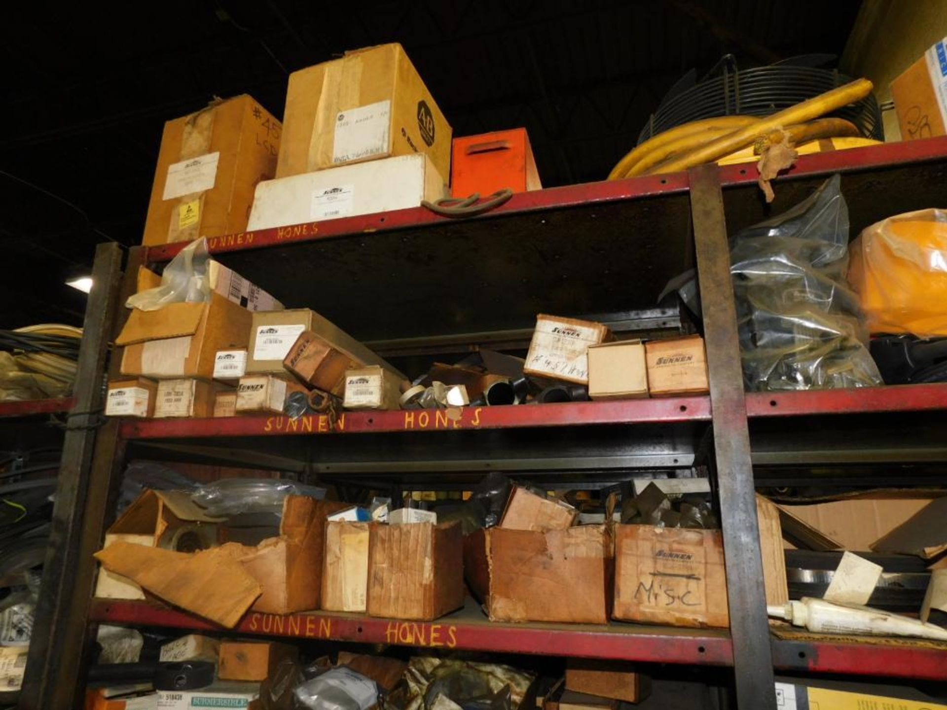 LOT: Contents of Back Maintenance Room: (2) Racks of Contents, Machine Parts, Hosing, Wire, Parts Wa - Image 14 of 16