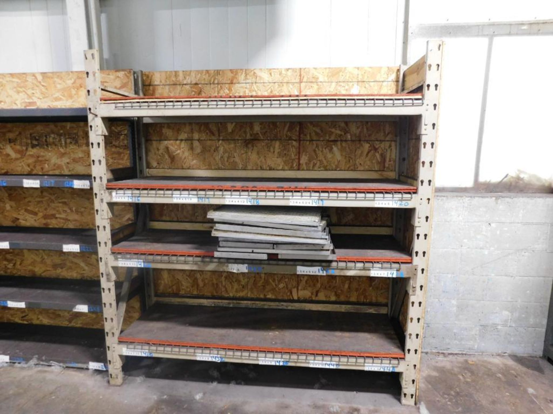 LOT: (16) Shelves, (1) Section of 7' x 6' x 24" Racking, Wood Table, 80" H x 120" W x 60" D Heavy Du