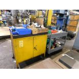 LOT: (1) Rolling Cabinet, (1) U-Line Hydraulic Lift Table 33 Lb. Cap., (3) Shop Carts w/Contents, As