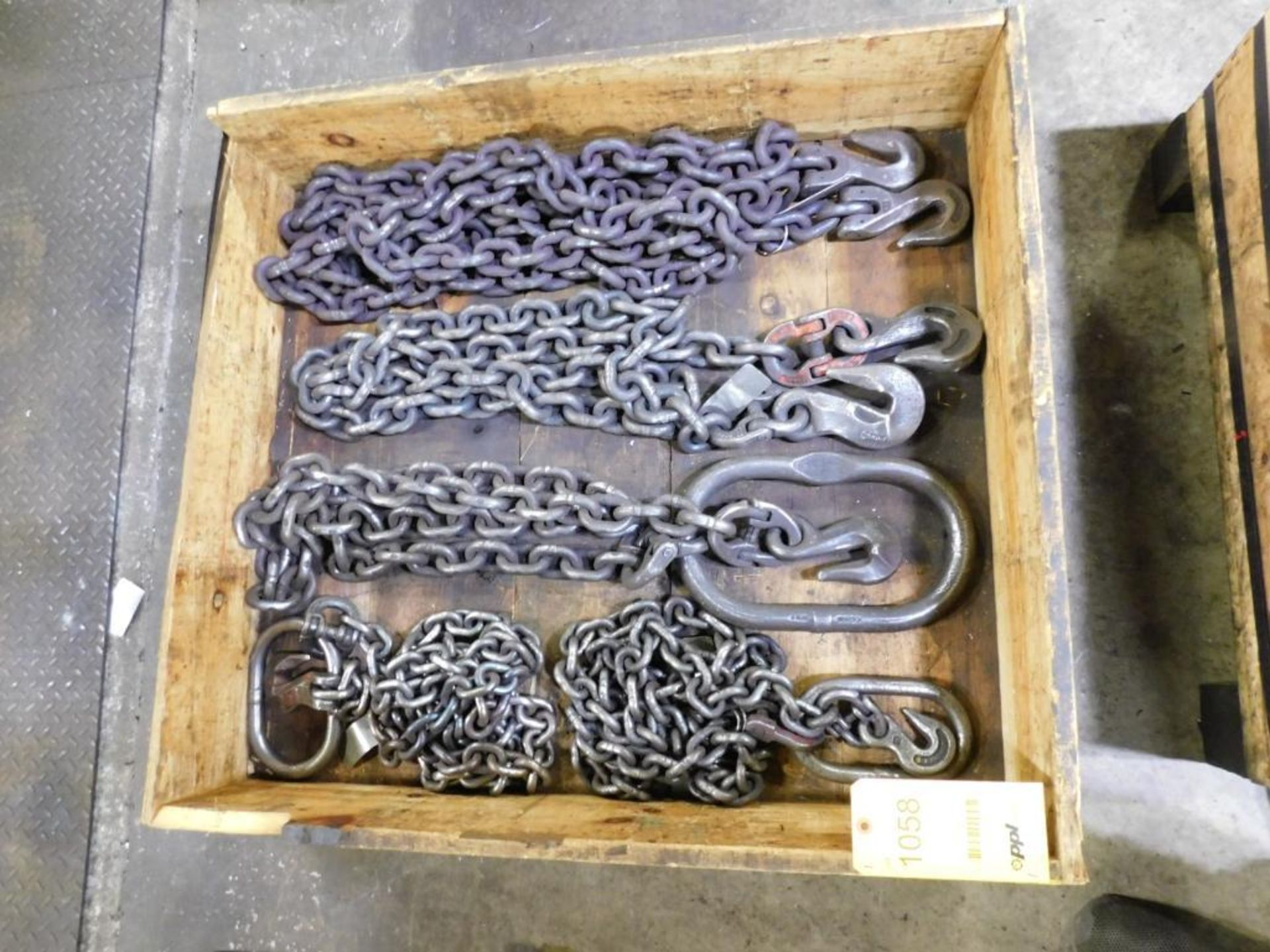 LOT: (2) Assorted 2-Leg Chain Lifting Slings, (3) Assorted Single Leg Chain Lifting Slings