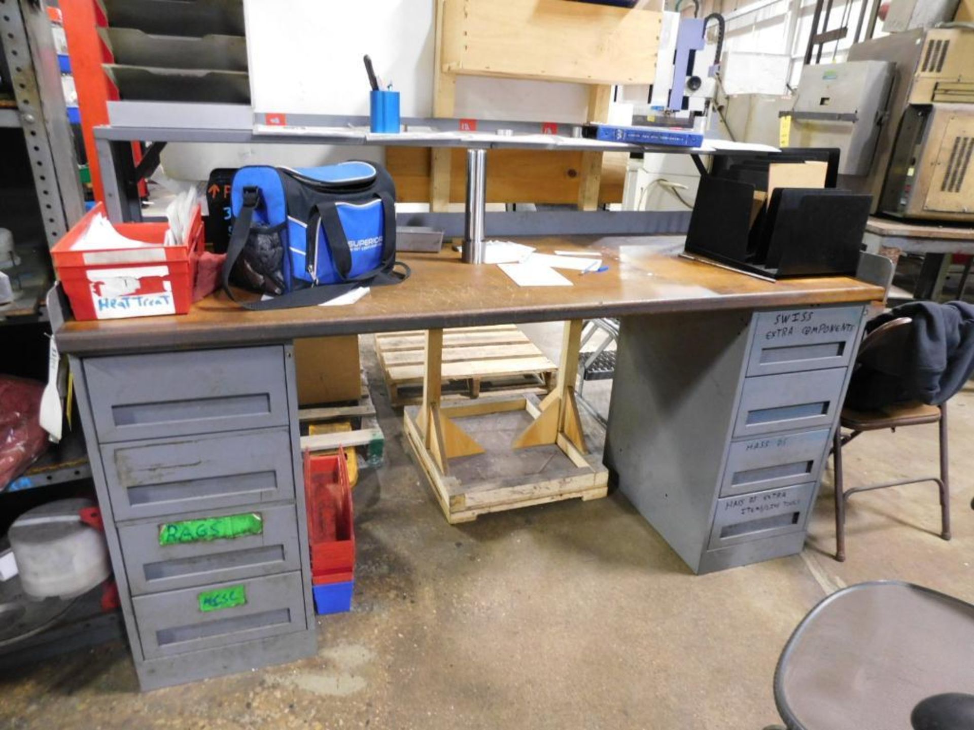 LOT: (3) Workbenches, Cabinet, Shelf, Wood Table (NO CONTENTS) (DELAYED REMOVAL, CONTACT SITE MANAGE - Image 2 of 7