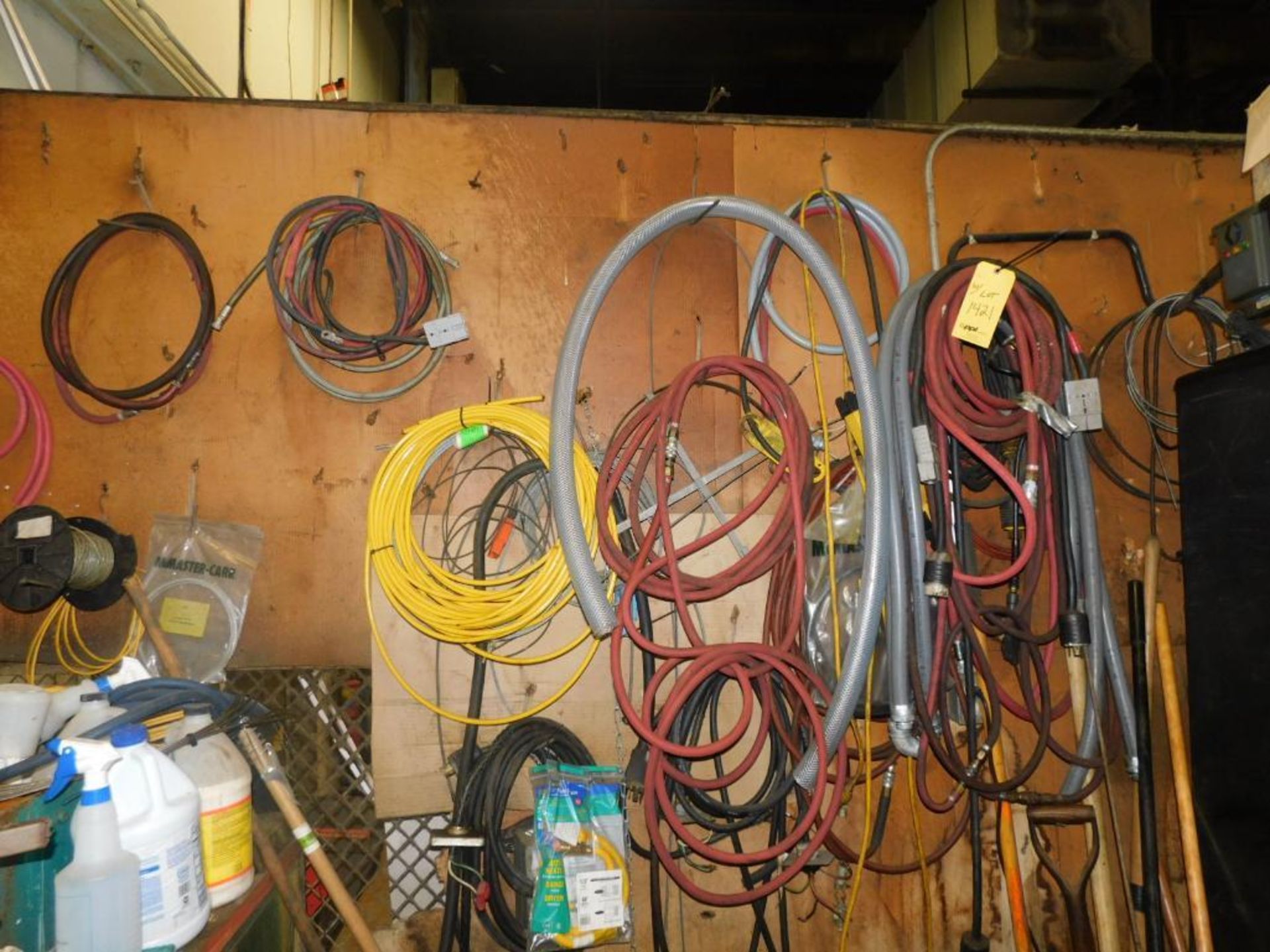 LOT: Contents of Back Maintenance Room: (2) Racks of Contents, Machine Parts, Hosing, Wire, Parts Wa - Image 16 of 16