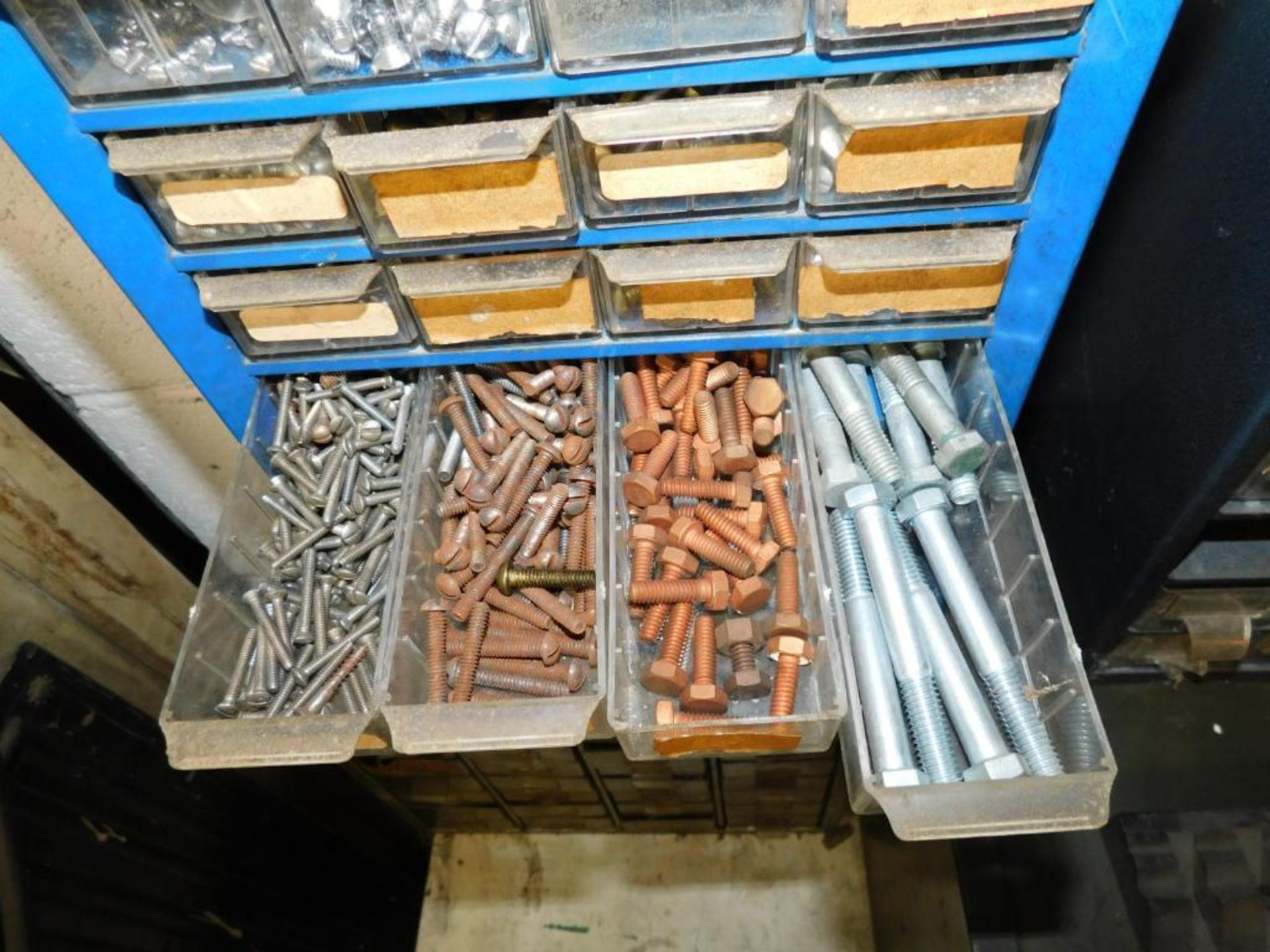 LOT: (27) Drawer Parts/Hardware Cabinet w/Contents: Springs, Fuses, Washers, Hardware, Copper Tubing - Bild 19 aus 24