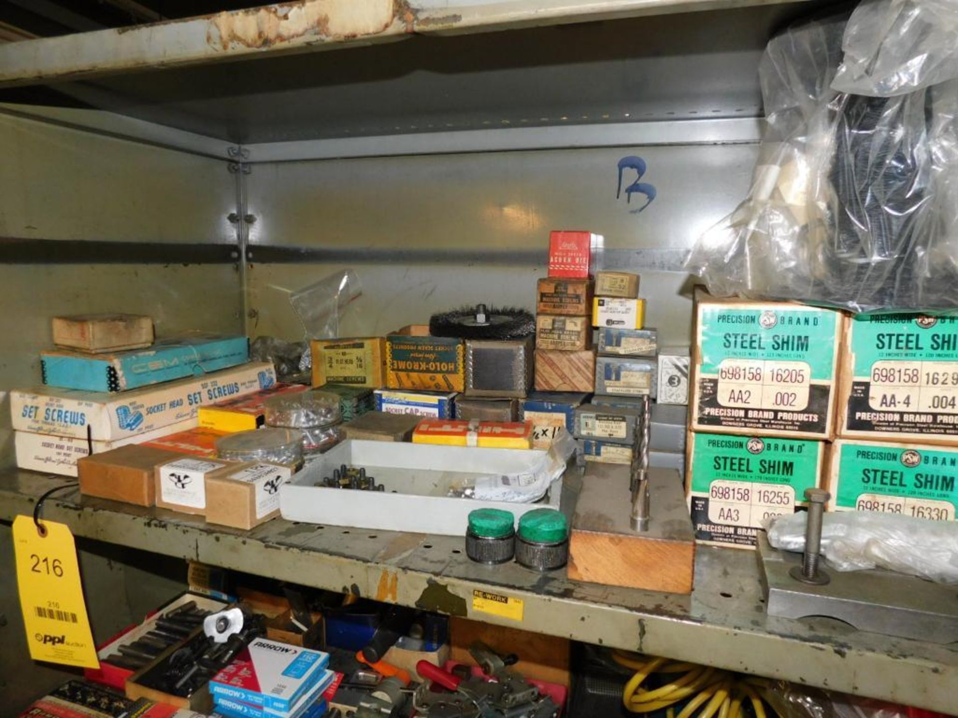 LOT: Metal Shelf w/Contents of Assorted Hardware, Steel Shim, Clamping Accessories, Hold Down Hardwa - Image 3 of 10