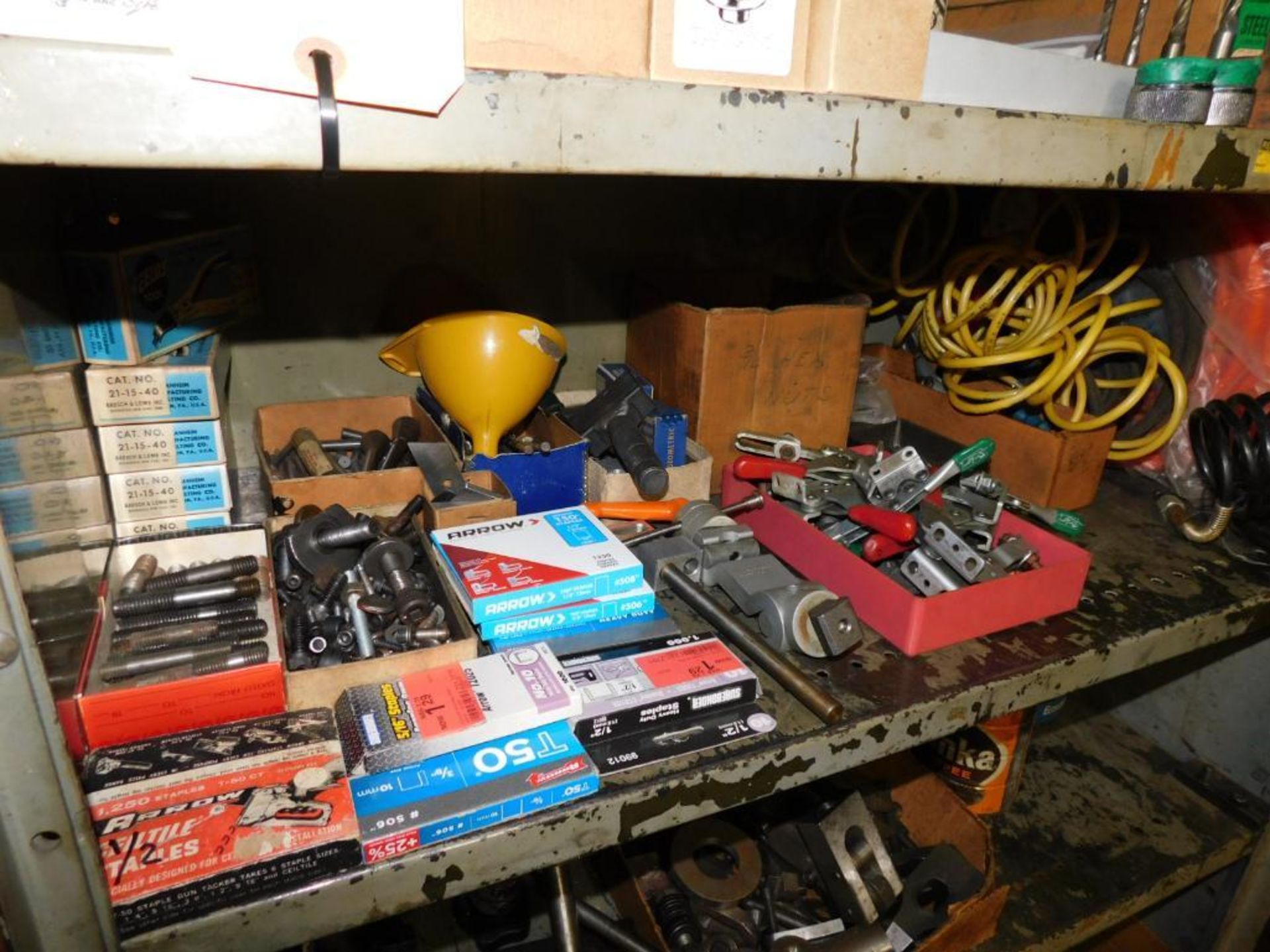 LOT: Metal Shelf w/Contents of Assorted Hardware, Steel Shim, Clamping Accessories, Hold Down Hardwa - Image 4 of 10