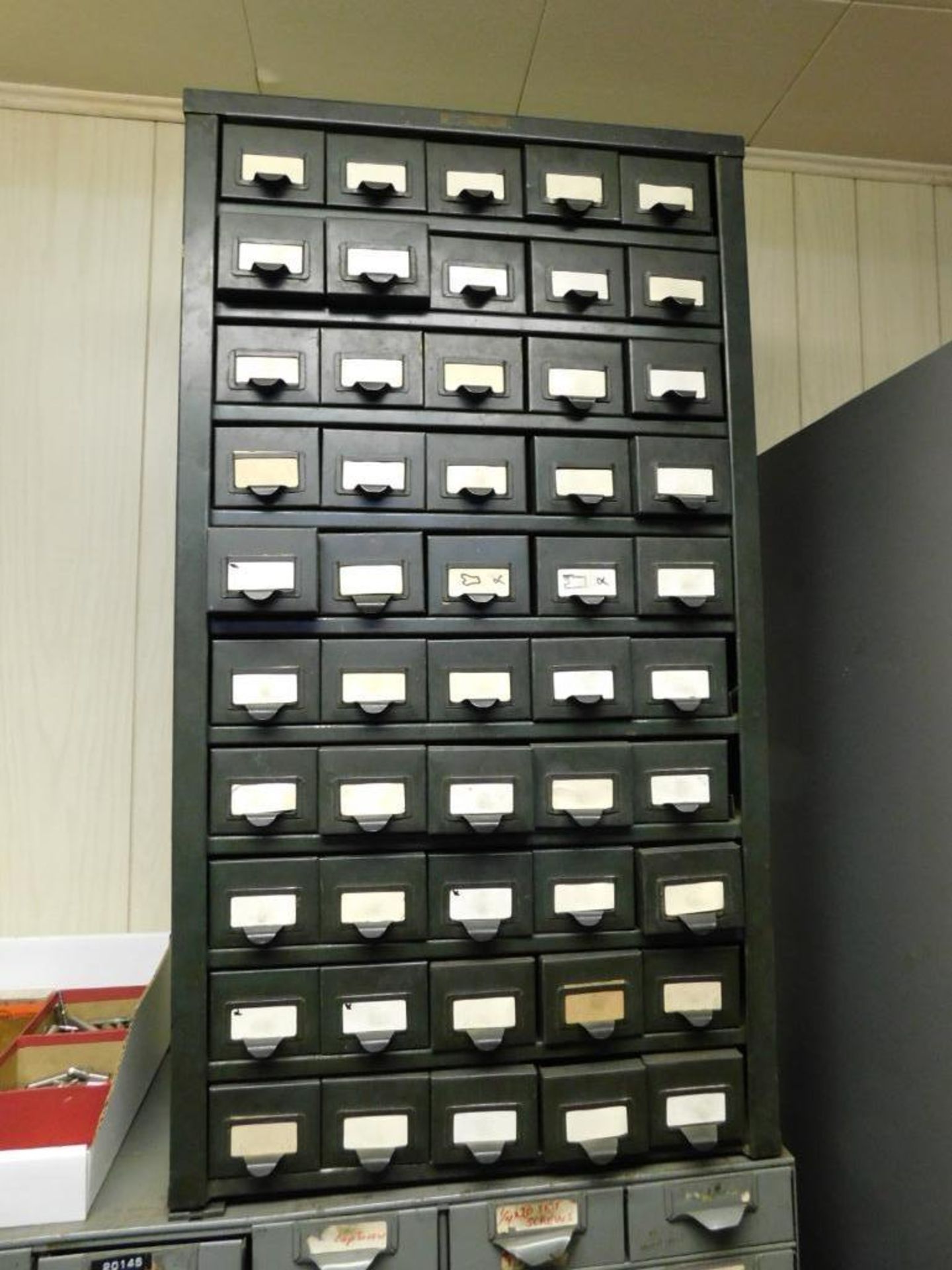 LOT: (1) 50-Drawer Parts/Hardware Cabinet w/Contents: Assorted Flat Head Sockets Cap Screw Bolts, So - Image 2 of 14