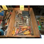 LOT: Assorted Vintage Wood Handle Tools & Misc.Tools in Vintage Wood Drawer