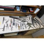 LOT: Assorted Vintage Measuring Devices, Spring Calipers, Compass Calipers, Scribes, Rulers, etc.