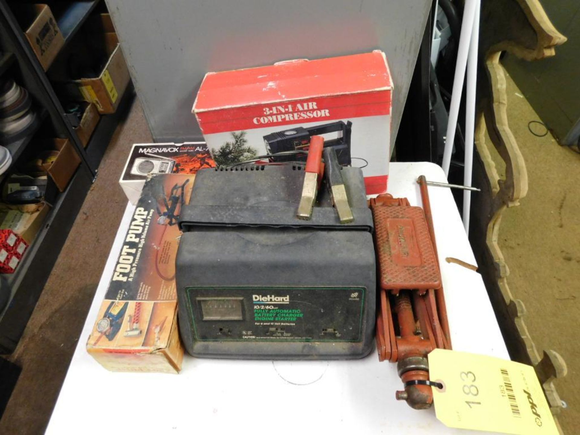 LOT: Cross Country Jack, Die Hard Battery Charger, 3 - in - 1 Air Compressor, Foot Pump, Pocket Radi