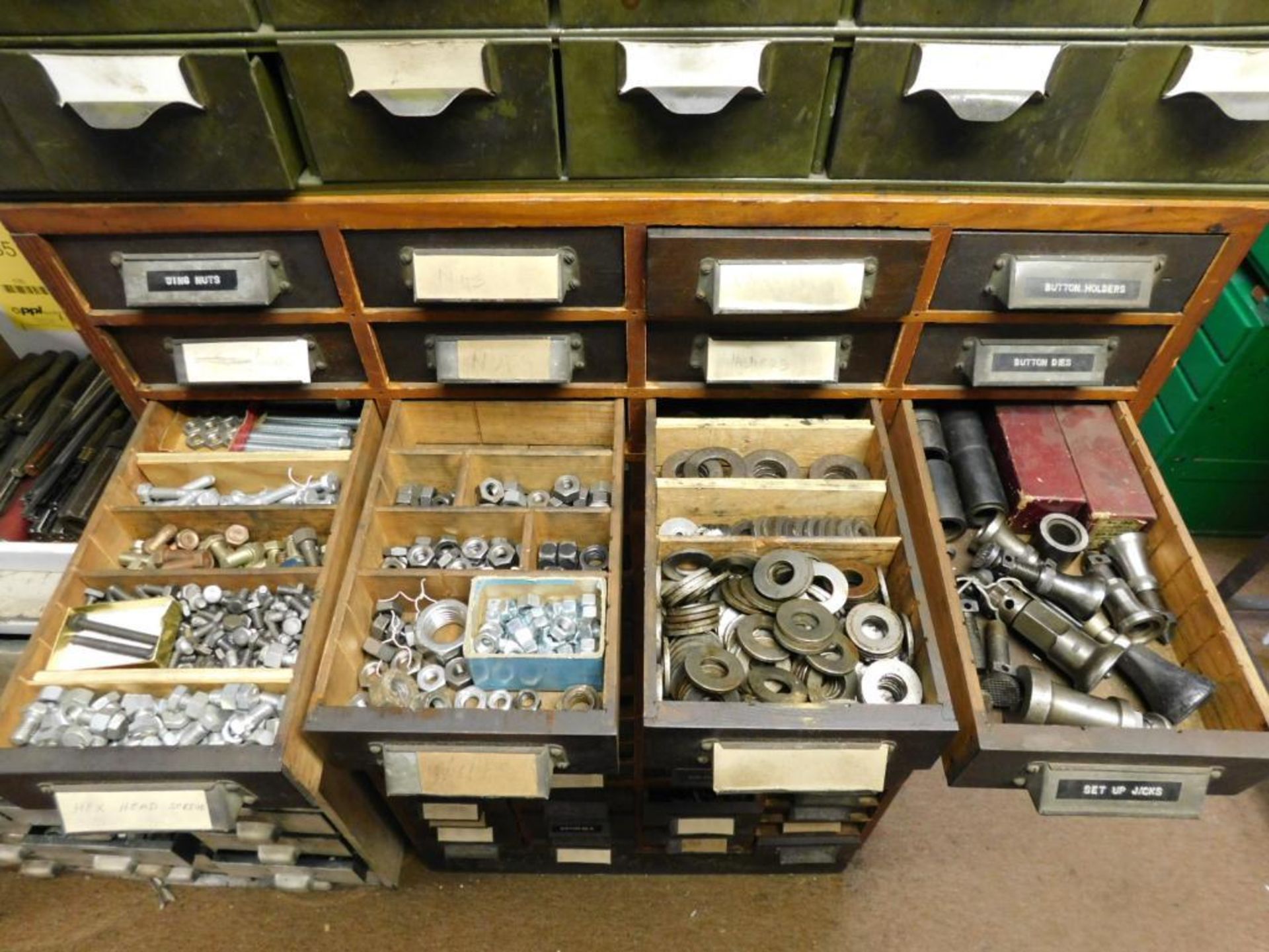 LOT: (4) Vintage Stackable 16-Drawer Wood Parts Cabinets w/Contents of Assorted Hardware, Nuts, Bolt - Image 6 of 19