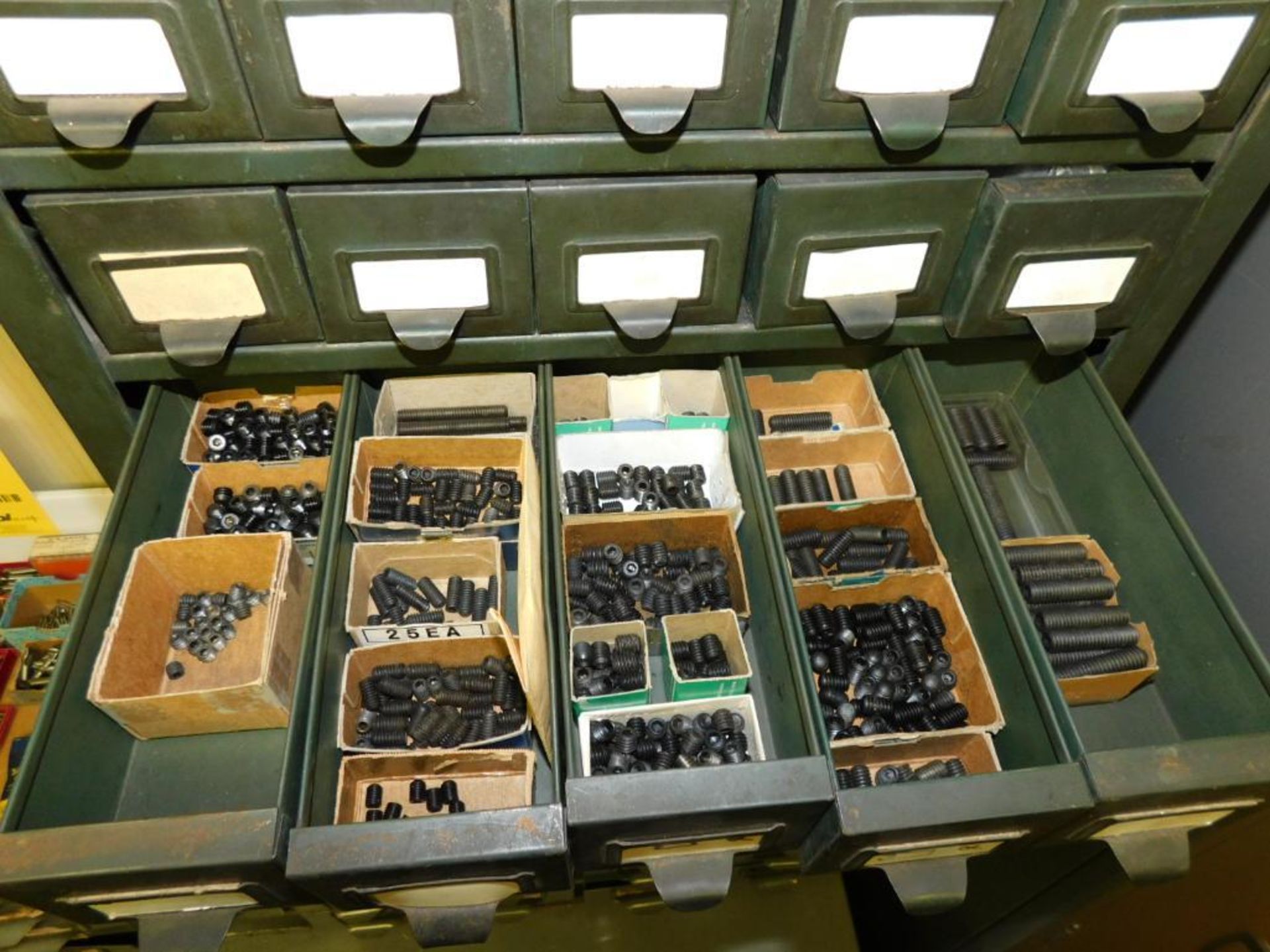 LOT: (1) 50-Drawer Parts/Hardware Cabinet w/Contents: Assorted Flat Head Sockets Cap Screw Bolts, So - Image 12 of 14
