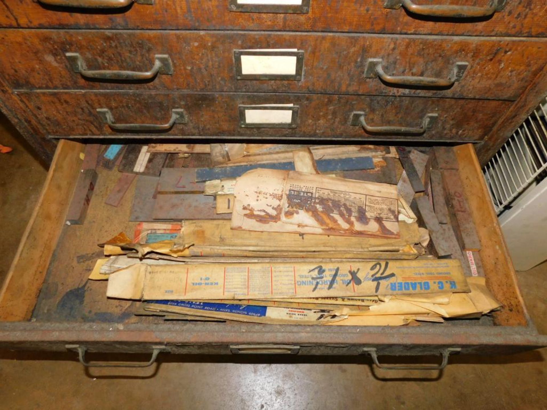 Metal Office Vintage Wood 16-Drawer Cabinet on Steel Castors w/Contents (NO CONTENTS ON TOP) - Image 12 of 13