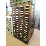 LOT: (4) Vintage Stackable 16-Drawer Wood Parts Cabinets w/Contents of Assorted Hardware, Nuts, Bolt