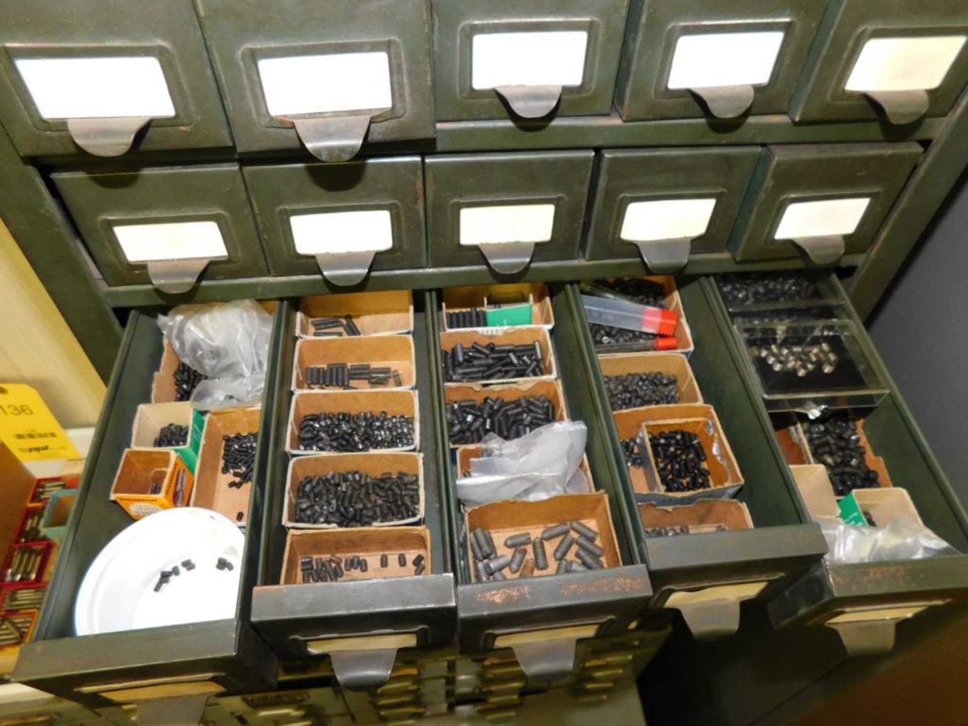 LOT: (1) 50-Drawer Parts/Hardware Cabinet w/Contents: Assorted Flat Head Sockets Cap Screw Bolts, So - Image 13 of 14