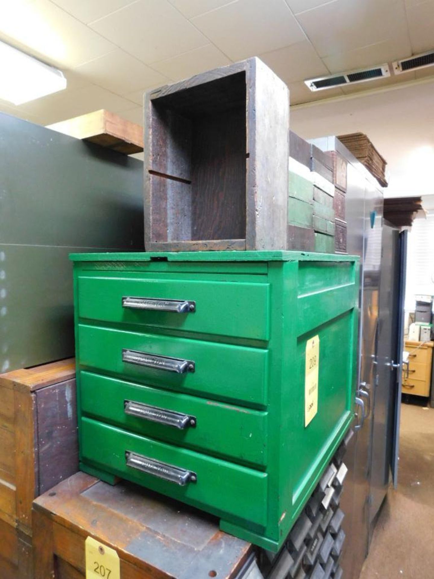LOT: Hamilton 6-Drawer Wood Cabinet (EMPTY), Assorted Wood Crates & Drawers