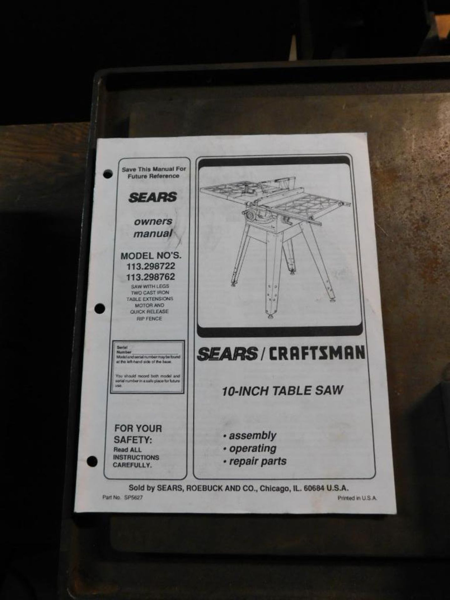 Sears/Craftsman Model 113.298762 10" Table Saw, 3 HP - Image 7 of 7