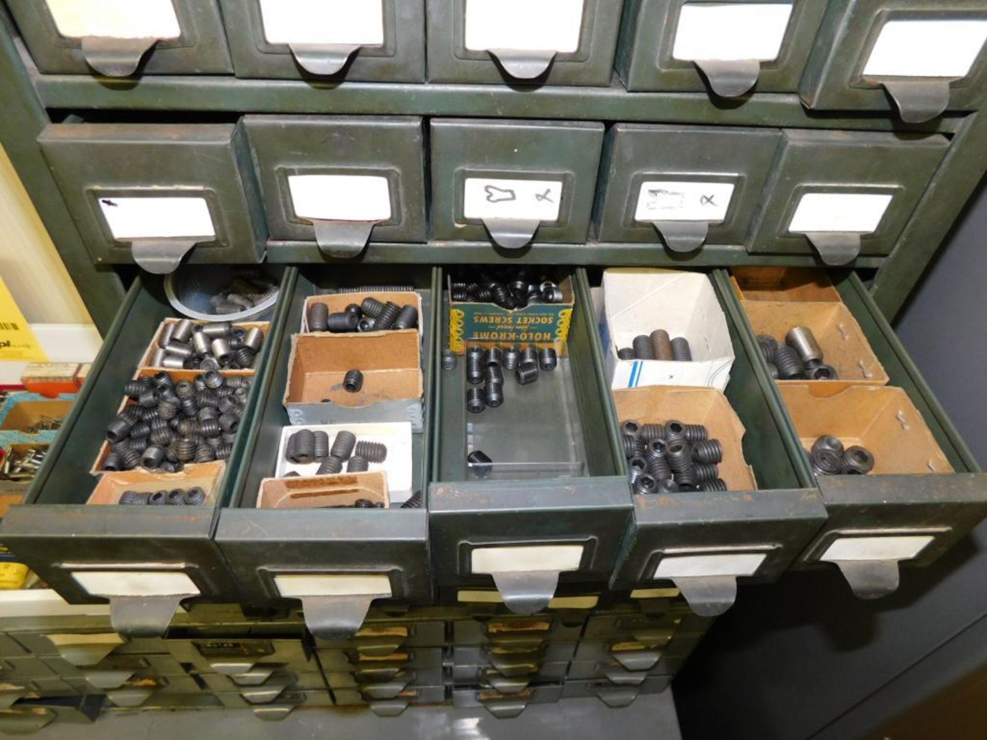 LOT: (1) 50-Drawer Parts/Hardware Cabinet w/Contents: Assorted Flat Head Sockets Cap Screw Bolts, So - Image 11 of 14