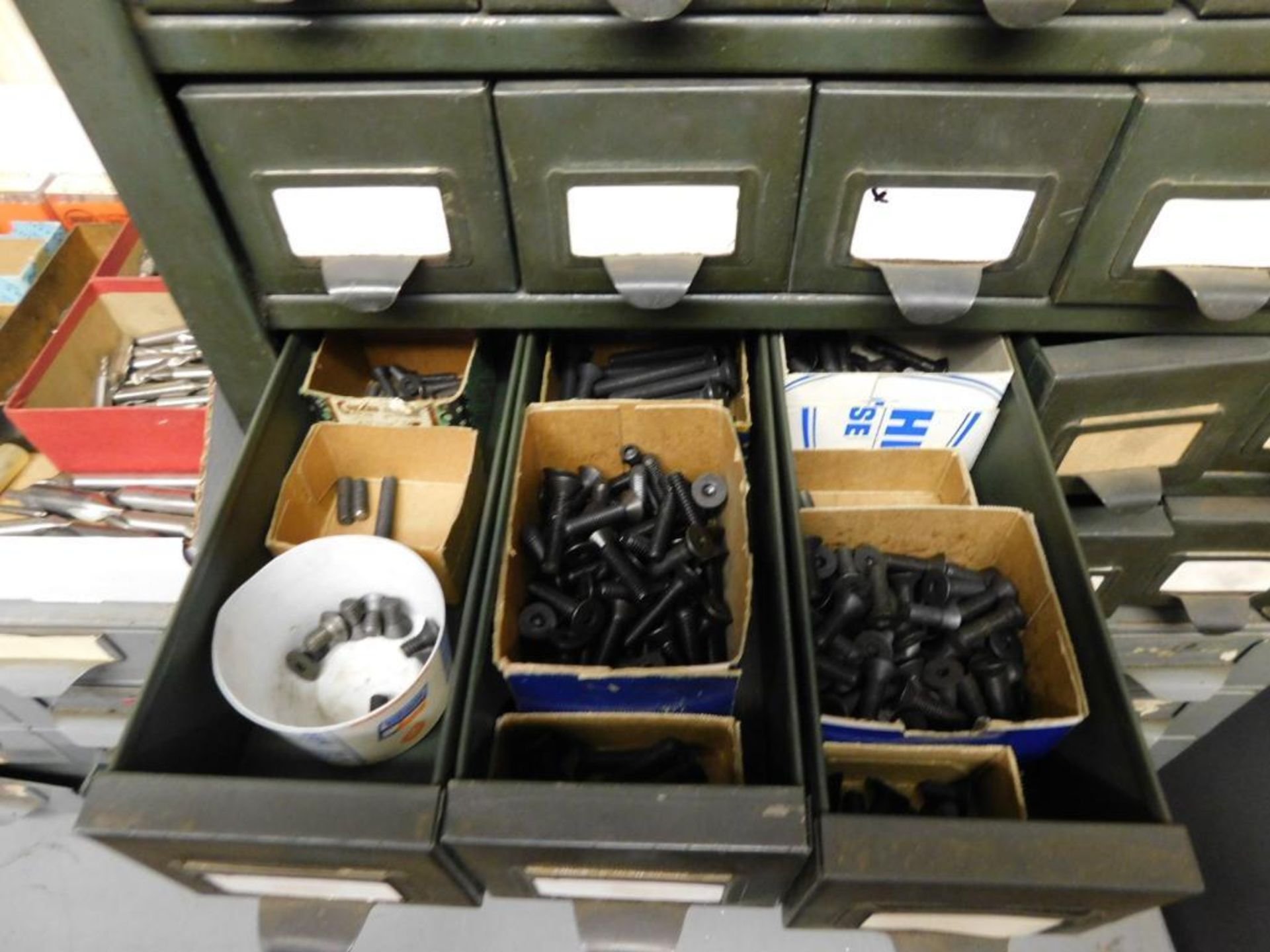 LOT: (1) 50-Drawer Parts/Hardware Cabinet w/Contents: Assorted Flat Head Sockets Cap Screw Bolts, So - Image 5 of 14