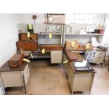LOT: Contents of Front Office: (4) Assorted Desks, Filing Cabinets, Microwave, Fan, (2) Dehumidifier