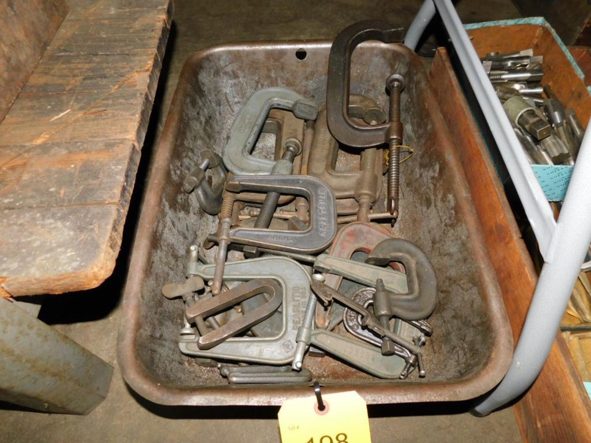 LOT: Assorted Clamps in Metal Tub