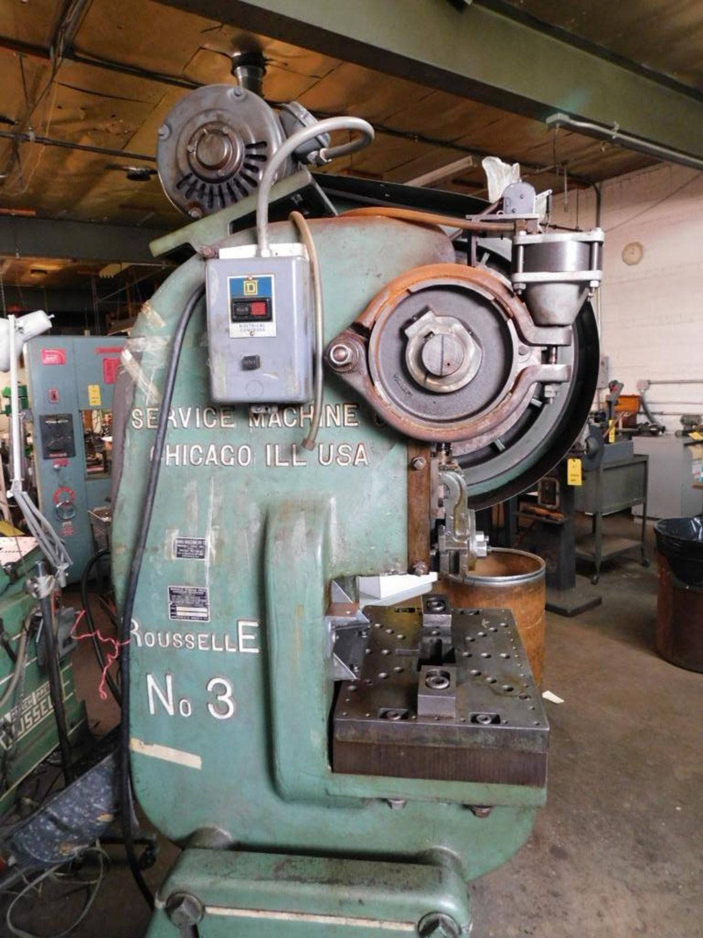 Rousselle No. 3 25-Ton OBI Air Clutch Punch Press. 2" Stroke, 7.75" Shut Height, 20"x14" Bolster Pla - Image 9 of 11