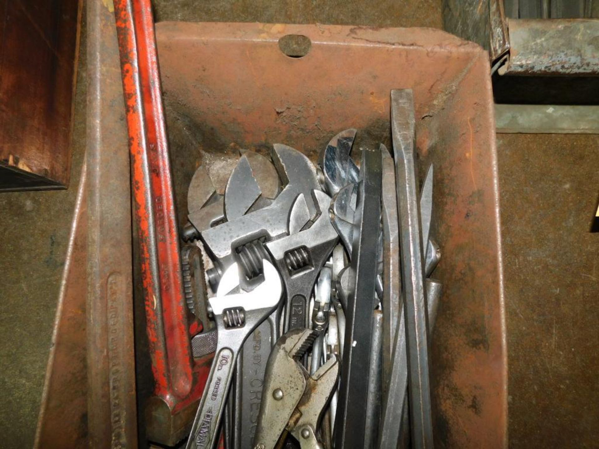 LOT: Assorted Pipe Wrenches, Adjustable Wrenches, Spanner Wrenches, Pipe Cutter, etc. in Metal Tubs - Image 3 of 4