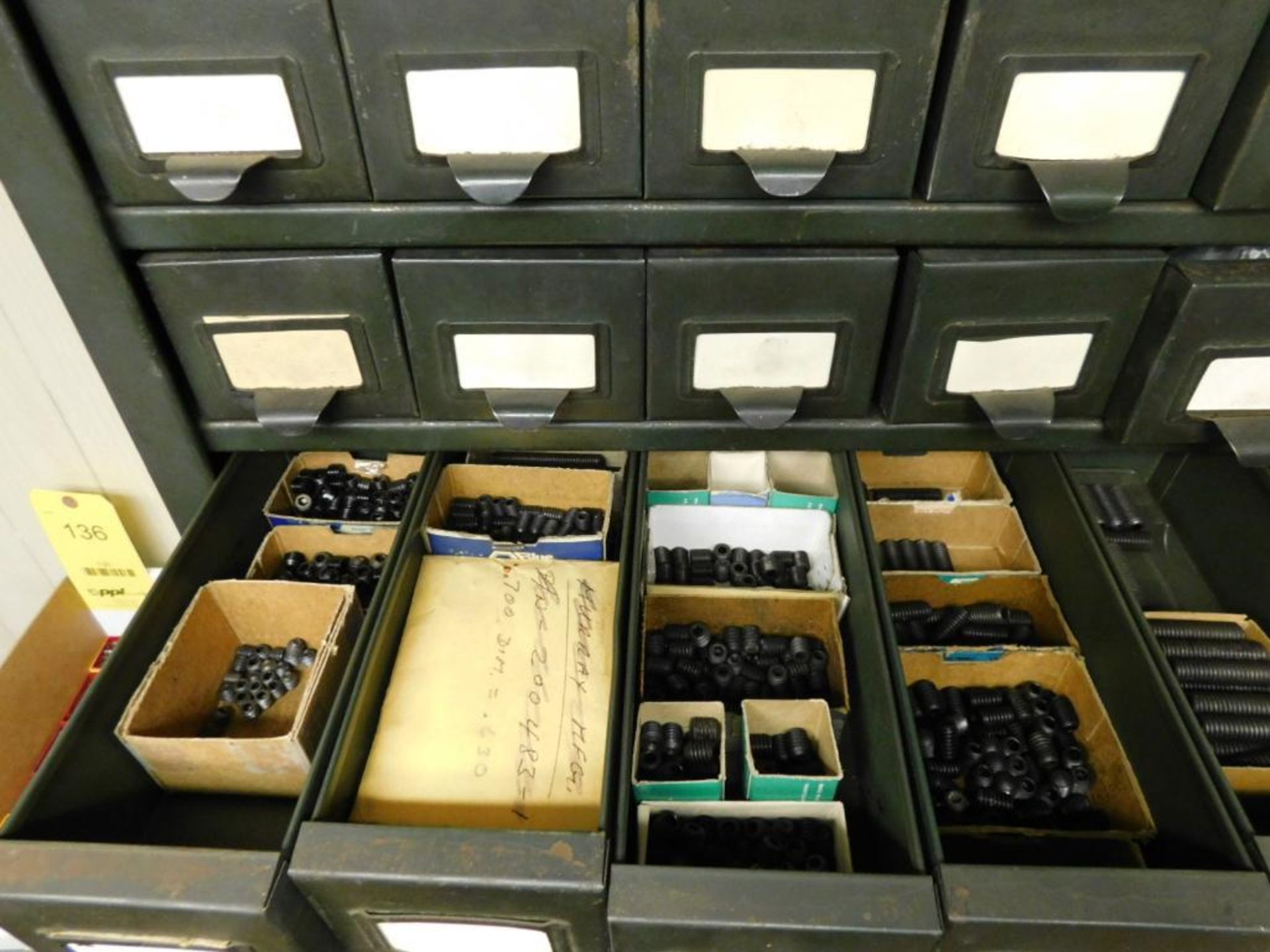 LOT: (1) 50-Drawer Parts/Hardware Cabinet w/Contents: Assorted Flat Head Sockets Cap Screw Bolts, So - Image 9 of 14