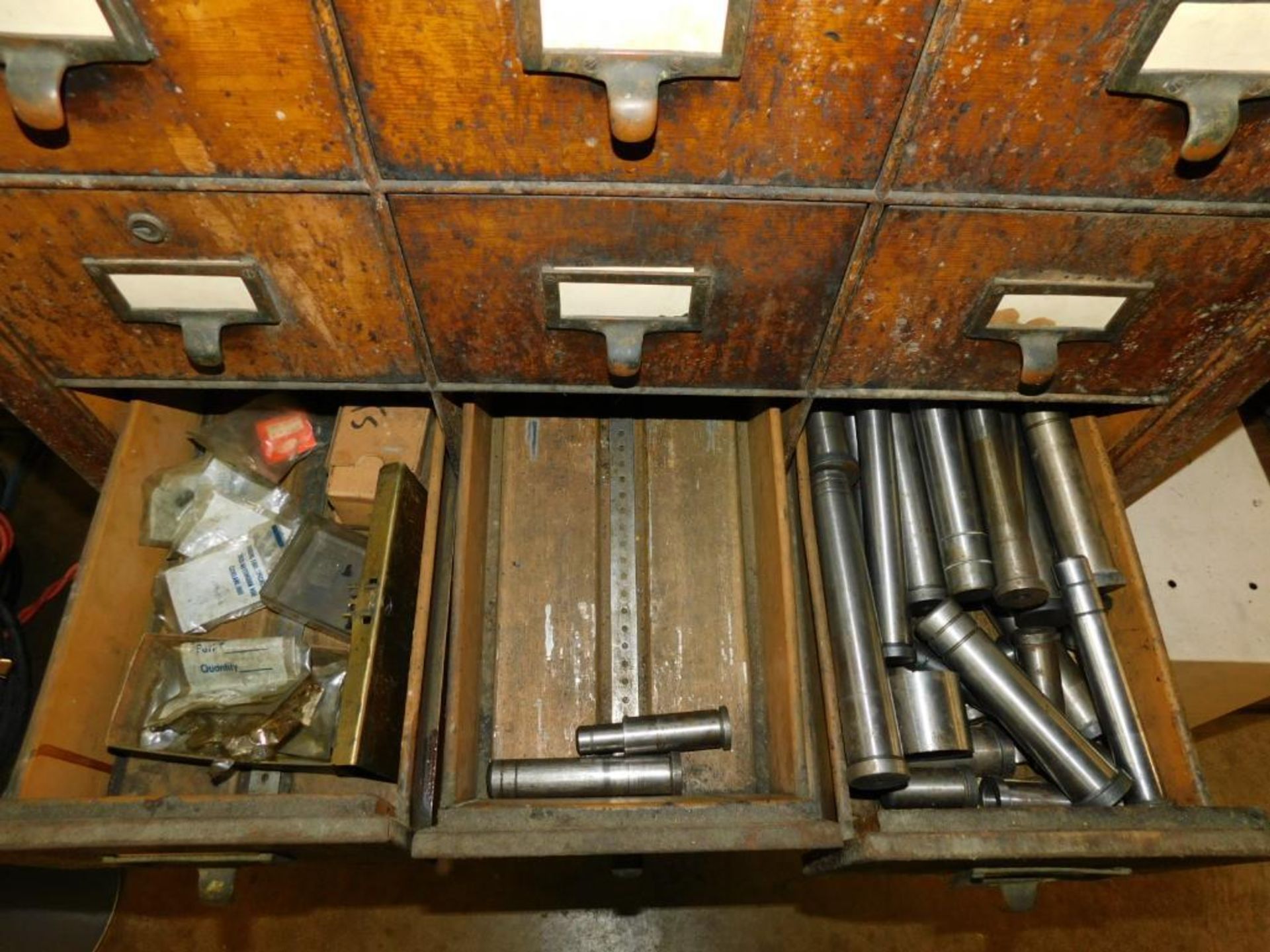 Metal Office Vintage Wood 16-Drawer Cabinet on Steel Castors w/Contents (NO CONTENTS ON TOP) - Image 8 of 13