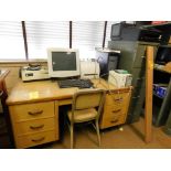 LOT: Desk w/Contents, Samsung Syncmaster 700B Plus Computer, Okidata 92 Microline, HP Laser Jet 1100