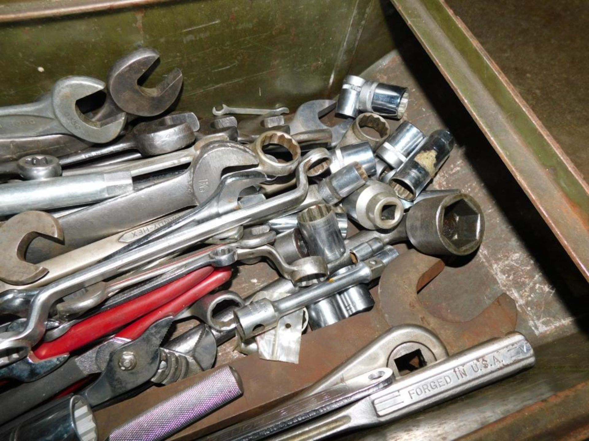 LOT: Assorted Wrenches, Sockets in Metal Tub - Image 5 of 6