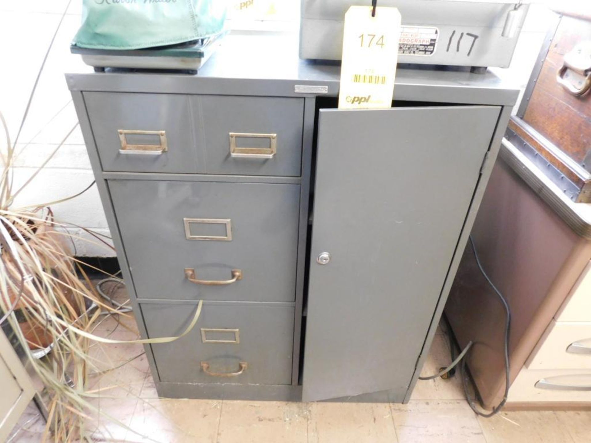 LOT: Contents of Front Office: (4) Assorted Desks, Filing Cabinets, Microwave, Fan, (2) Dehumidifier - Image 3 of 9