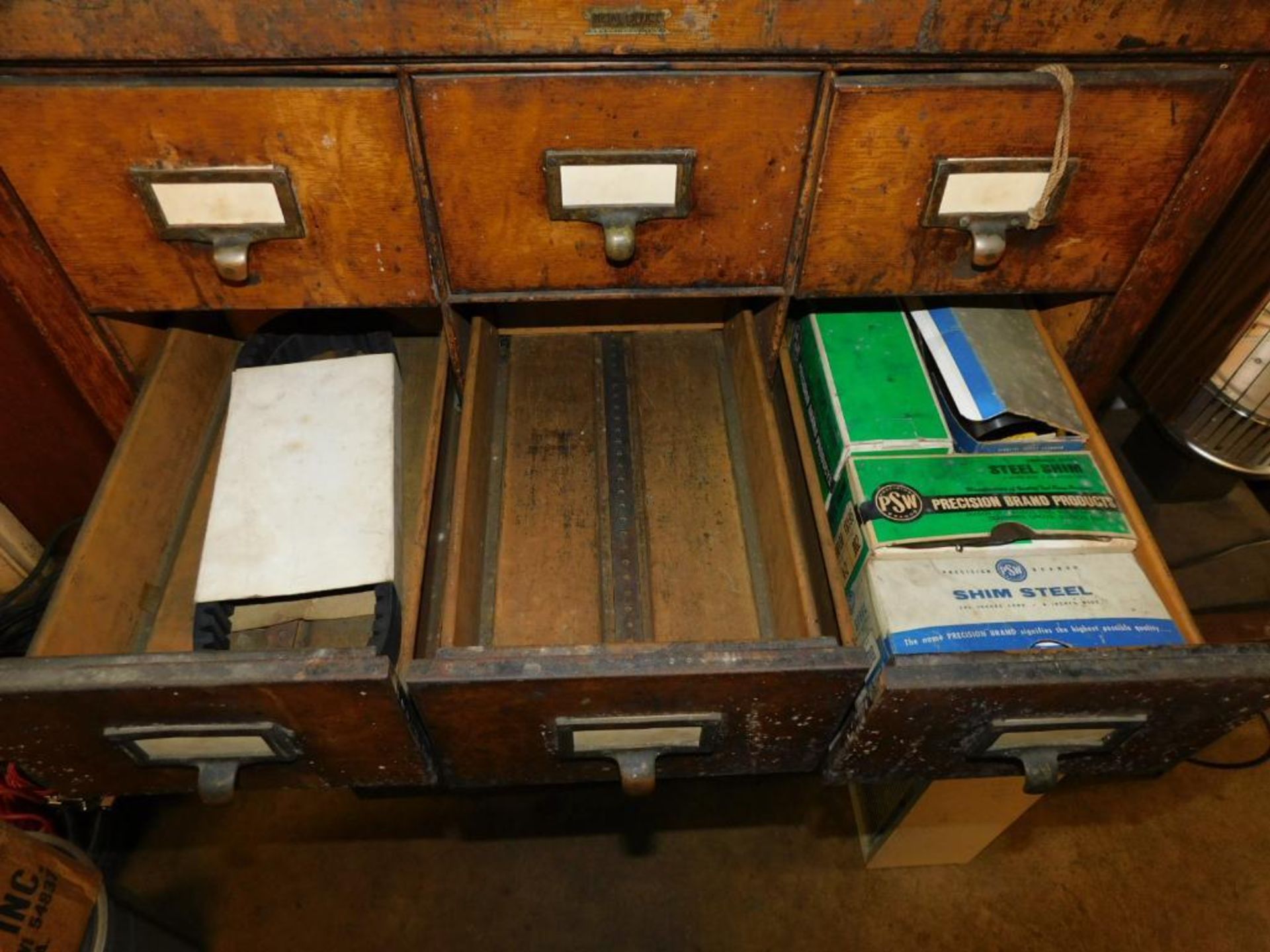 Metal Office Vintage Wood 16-Drawer Cabinet on Steel Castors w/Contents (NO CONTENTS ON TOP) - Image 6 of 13