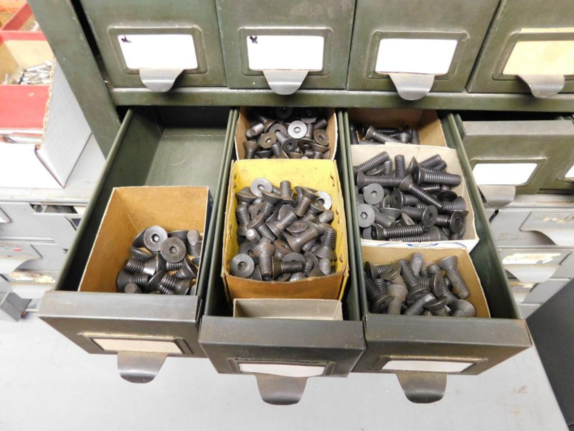 LOT: (1) 50-Drawer Parts/Hardware Cabinet w/Contents: Assorted Flat Head Sockets Cap Screw Bolts, So - Image 4 of 14