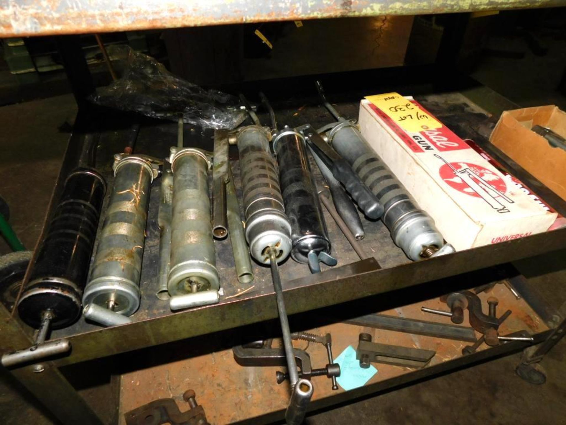 LOT: Oil Rag Waste Cans, Oil Pumps, Hose, Buckets, (7) Grease Guns - Image 6 of 7