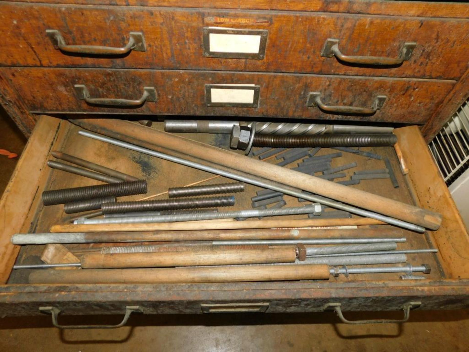 Metal Office Vintage Wood 16-Drawer Cabinet on Steel Castors w/Contents (NO CONTENTS ON TOP) - Image 11 of 13