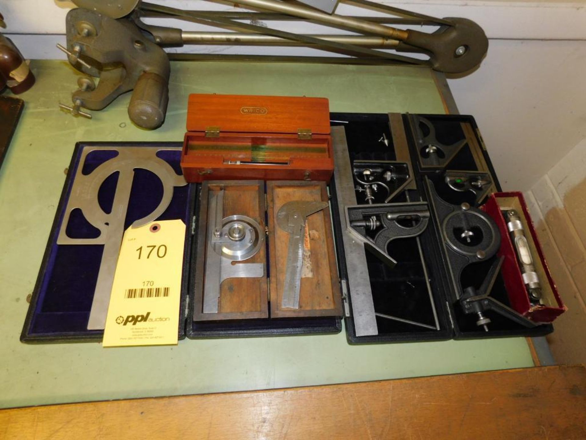 LOT: Assorted Protractors, Starrett Level, Squares, etc.