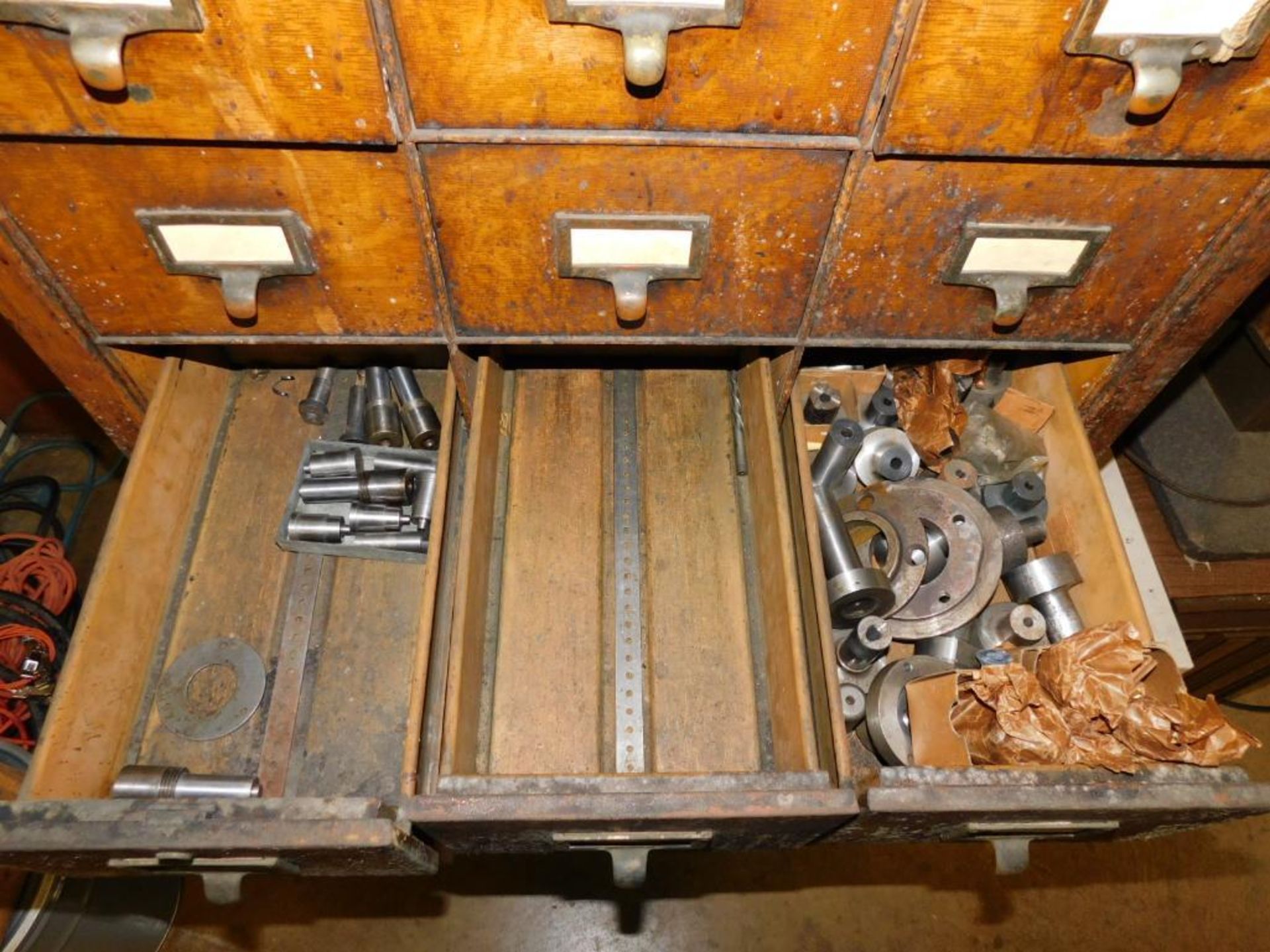 Metal Office Vintage Wood 16-Drawer Cabinet on Steel Castors w/Contents (NO CONTENTS ON TOP) - Image 7 of 13