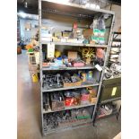 LOT: Metal Shelf w/Contents of Assorted Hardware, Steel Shim, Clamping Accessories, Hold Down Hardwa