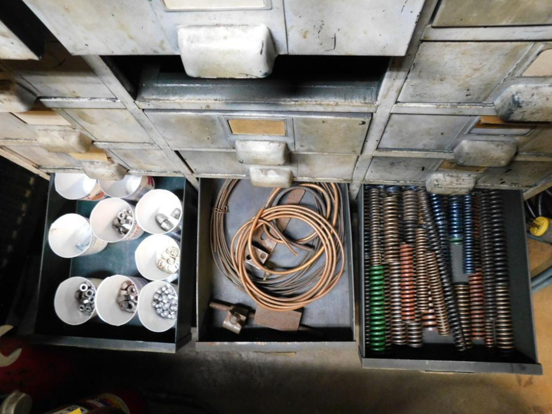 LOT: (27) Drawer Parts/Hardware Cabinet w/Contents: Springs, Fuses, Washers, Hardware, Copper Tubing - Bild 11 aus 24