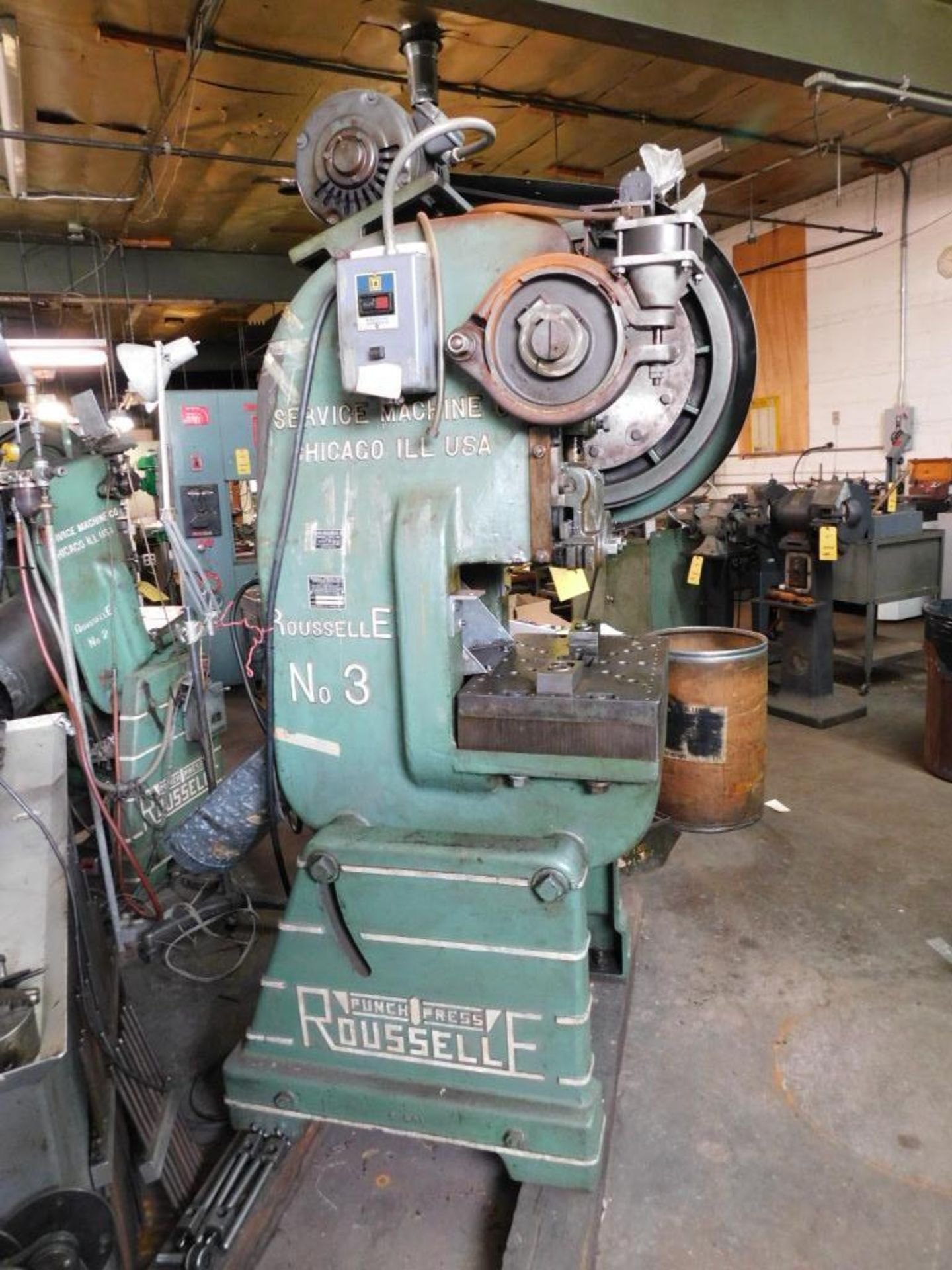 Rousselle No. 3 25-Ton OBI Air Clutch Punch Press. 2" Stroke, 7.75" Shut Height, 20"x14" Bolster Pla - Bild 2 aus 11