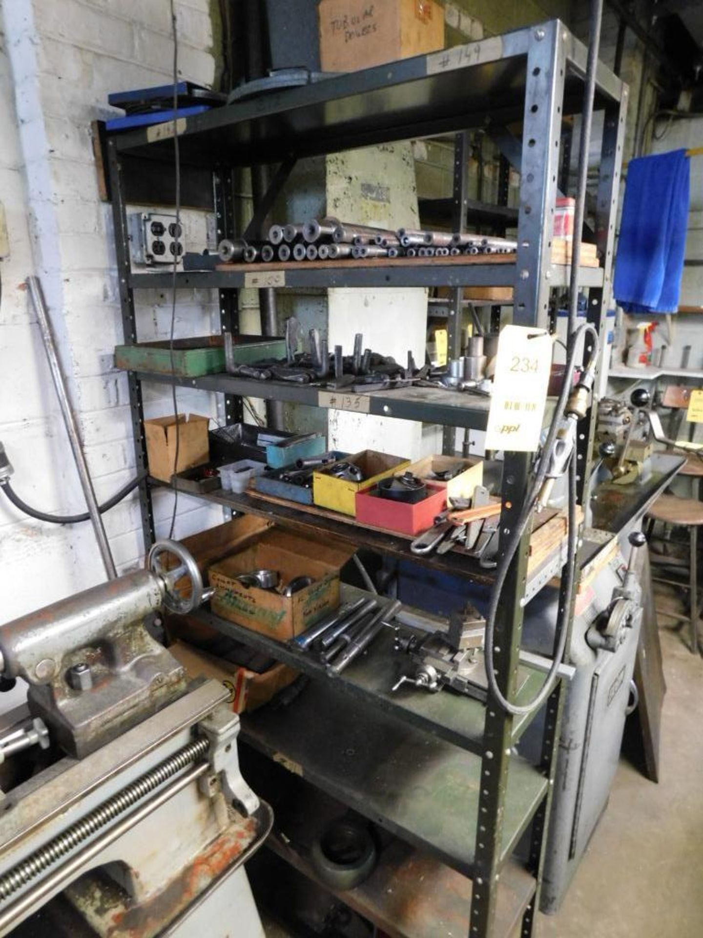 LOT: (2) Shelves w/Misc. Lathe Accessories & Tooling