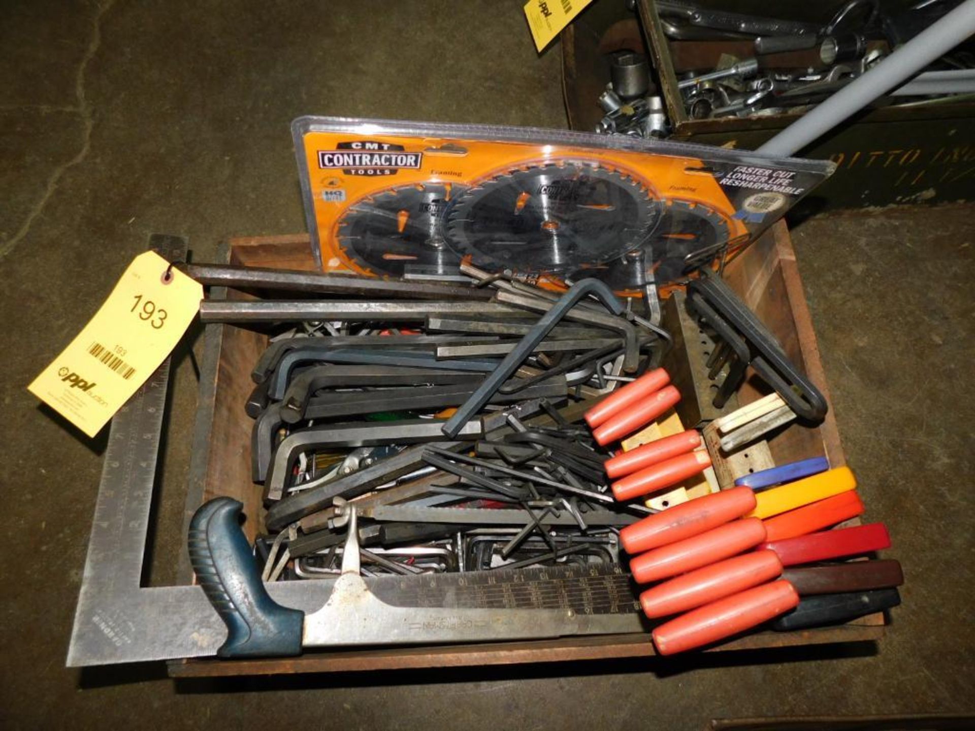 LOT: Assorted Allen Wrenches, Screw Drivers, Cutters, Hack Saw, Square, etc. in Vintage Wood Drawer - Image 2 of 6