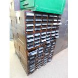 LOT: (4) Vintage Stackable 16-Drawer Wood Cabinets w/Contents, Roll Pins, Keys, Dowels, Stones, Pins