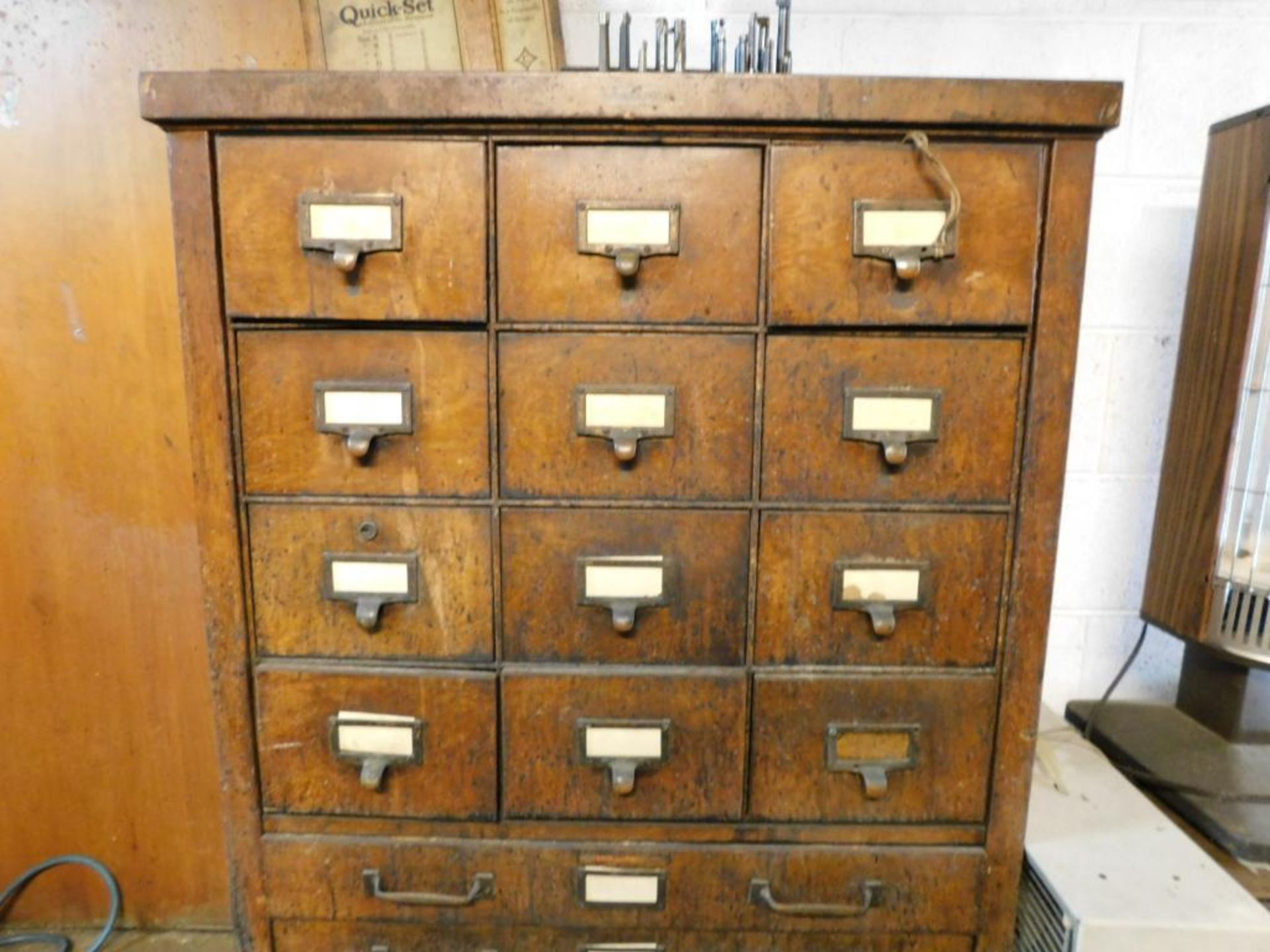 Metal Office Vintage Wood 16-Drawer Cabinet on Steel Castors w/Contents (NO CONTENTS ON TOP) - Image 2 of 13