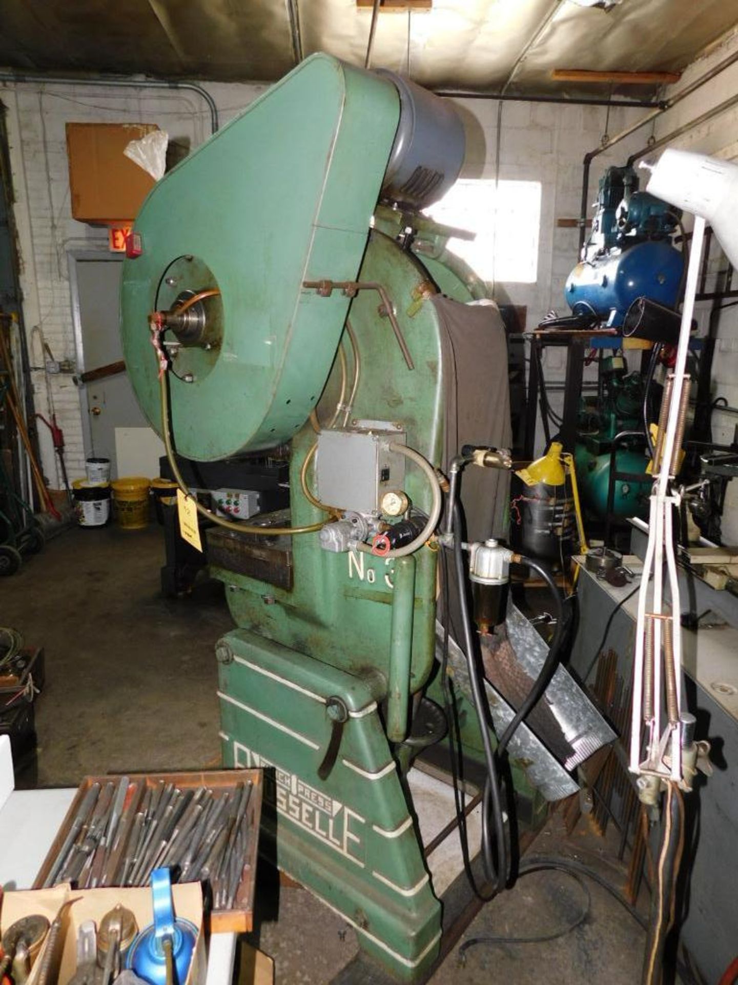 Rousselle No. 3 25-Ton OBI Air Clutch Punch Press. 2" Stroke, 7.75" Shut Height, 20"x14" Bolster Pla - Image 8 of 11