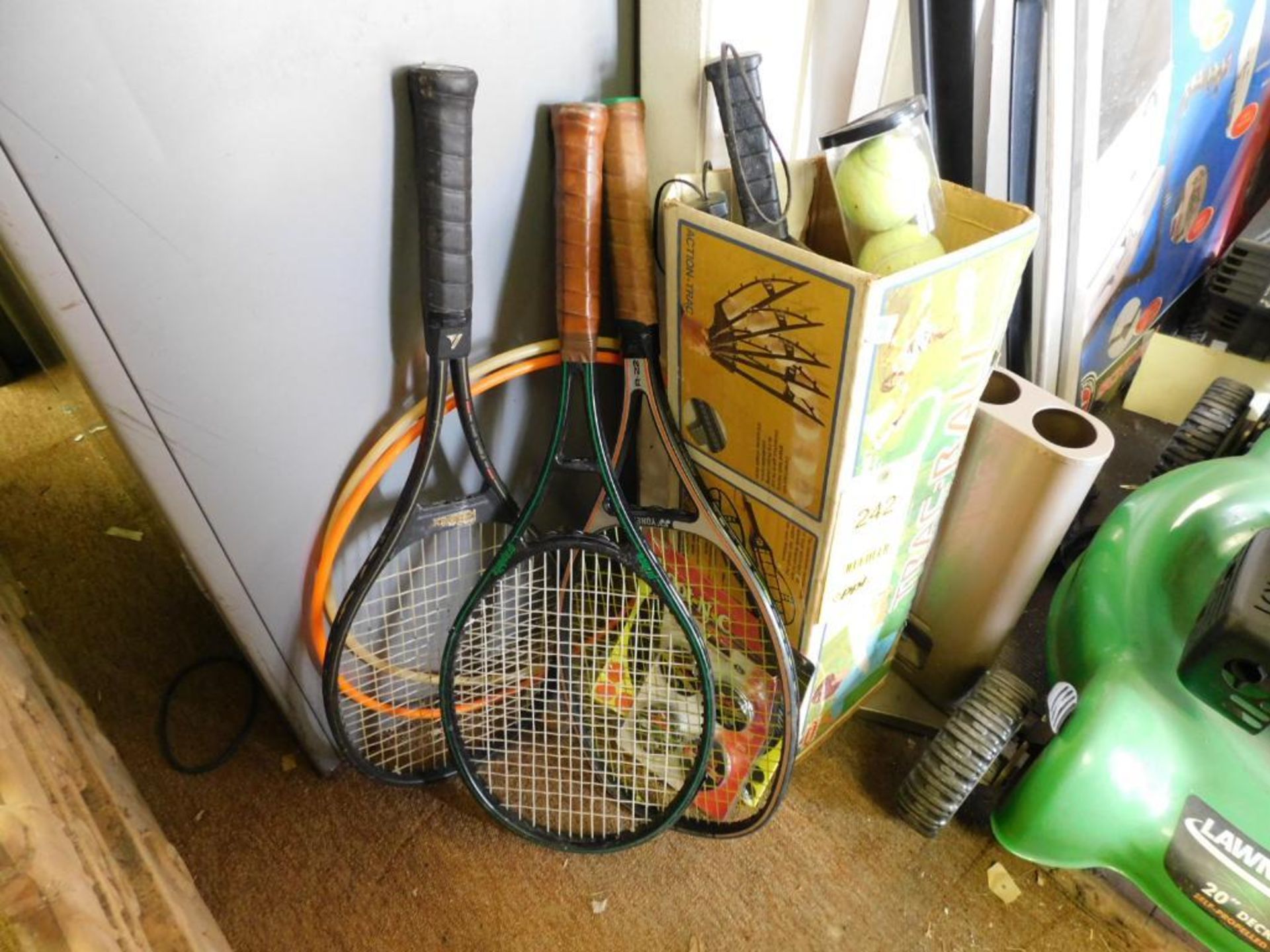 LOT: (3) Tennis Rackets, Trac-Ball Game, Assorted Lead Pellets & Targets