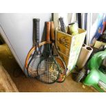 LOT: (3) Tennis Rackets, Trac-Ball Game, Assorted Lead Pellets & Targets