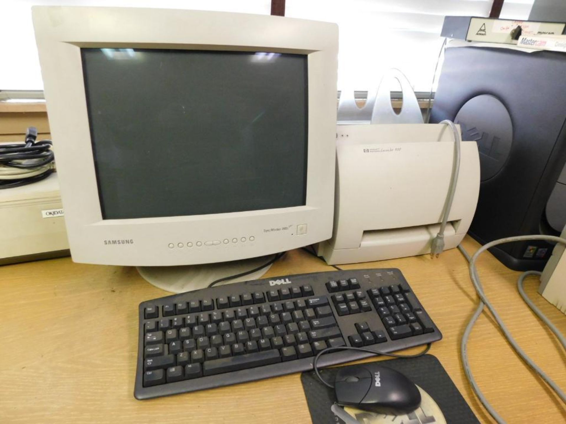 LOT: Desk w/Contents, Samsung Syncmaster 700B Plus Computer, Okidata 92 Microline, HP Laser Jet 1100 - Image 2 of 10