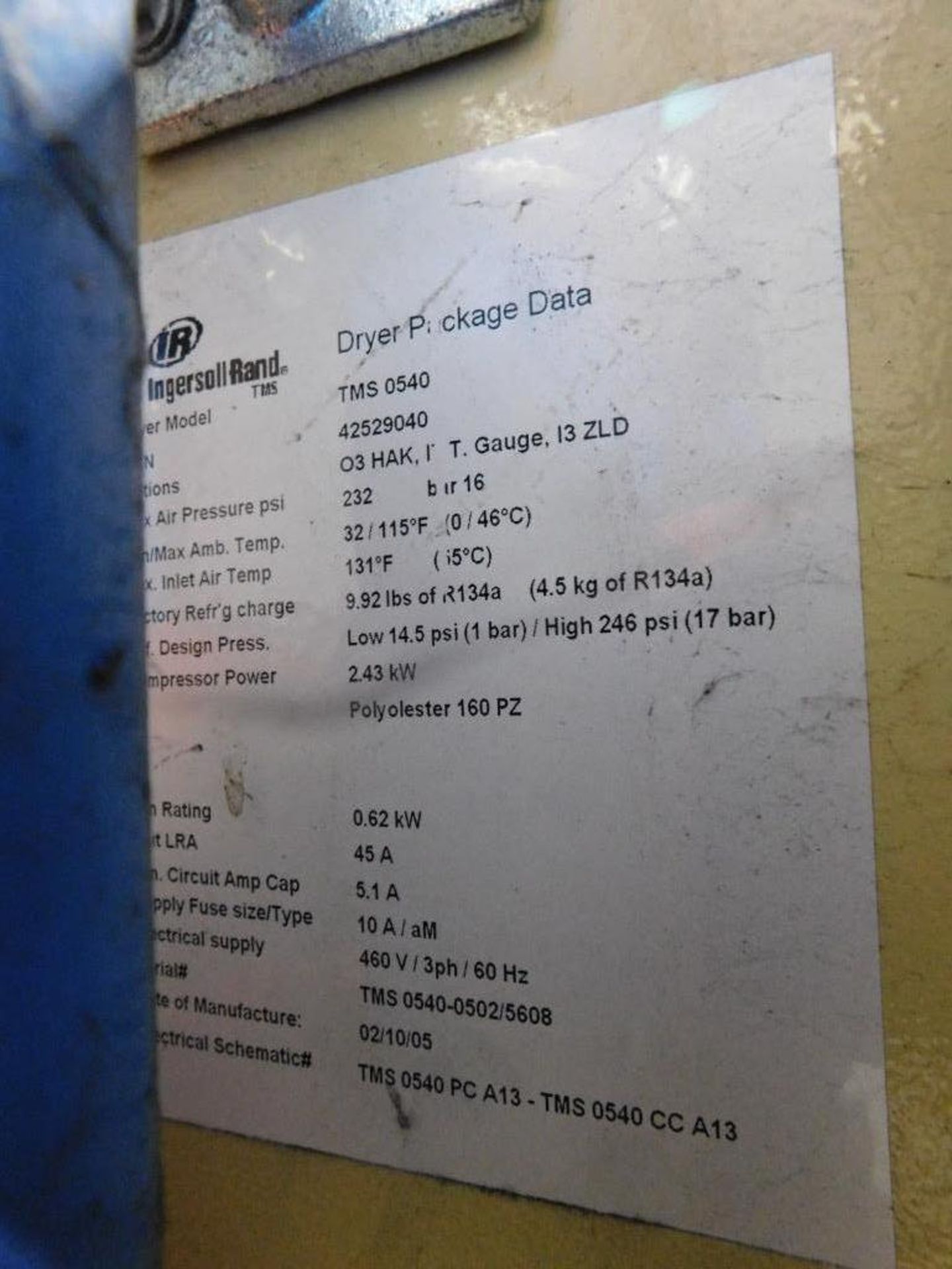 Ingersoll Rand Air Dryer, Model: TMS 0540, S/N: TMS0540-0502/5608, Date of Mfg. 2005 - Image 11 of 12